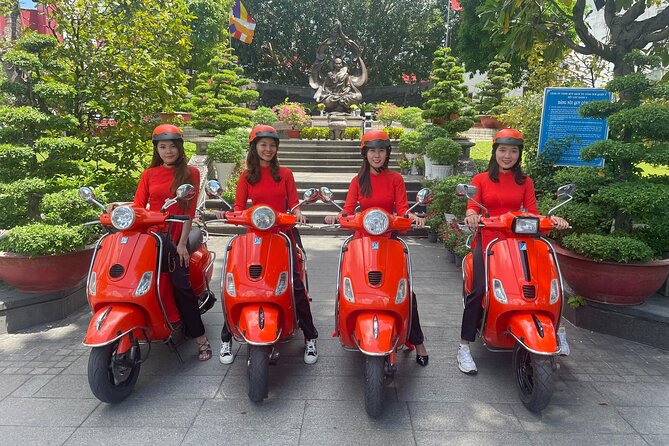 Beautiful Female Riders Vespa Red River Countryside Tour 5 Hours - The female driver-guide setup: simpler, safer-feeling touring