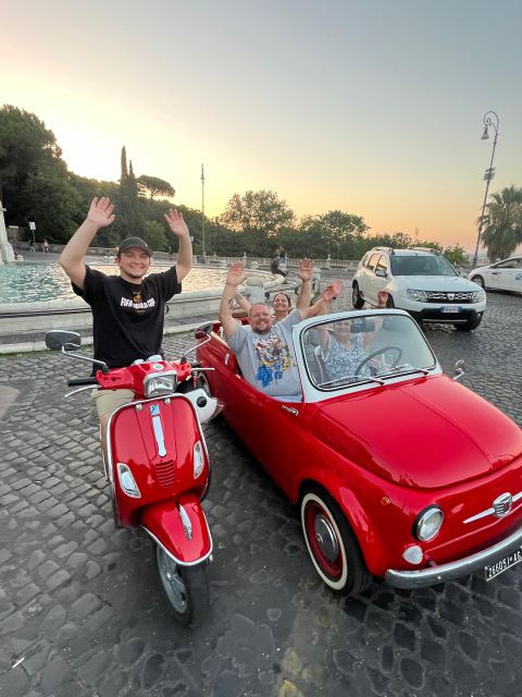 Rome: Evening Fiat 500 and Vespa Prosecco Tour - Your after-dark route: Colosseum to the Prosecco fountain